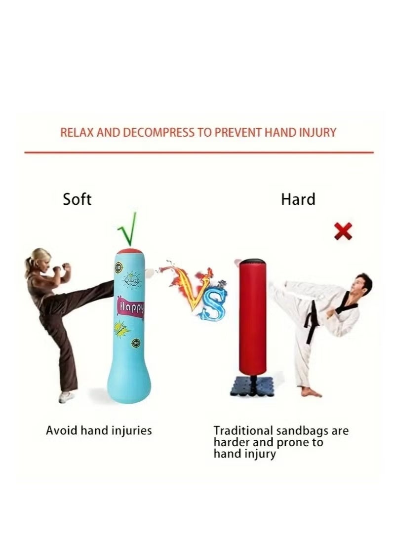 صندوق العاب عمود ملاكمة قابل للنفخ، حقيبة ملاكمة للأطفال بطول 120 سم، حقيبة ملاكمة قابلة للنفخ للياقة البدنية للكاراتيه والتايكوندو، ألعاب تدريب سرعة الركل لتخفيف التوتر للأطفال والكبار - Image 4